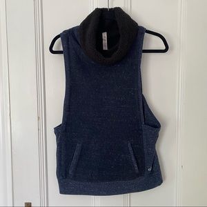 ALO YOGA Vest Fleece Lined Navy Cowl Neck Top - Size M